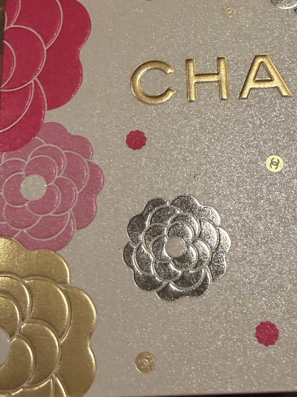 CHANEL Shimmery Pink, Gold, Silver Greeting Card. 🩷🏆🩶🩷🏆🩶